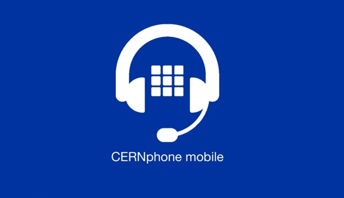 Logotipo oficial de CERNphone mobile: auriculares con teclado de teléfono sobre fondo azul